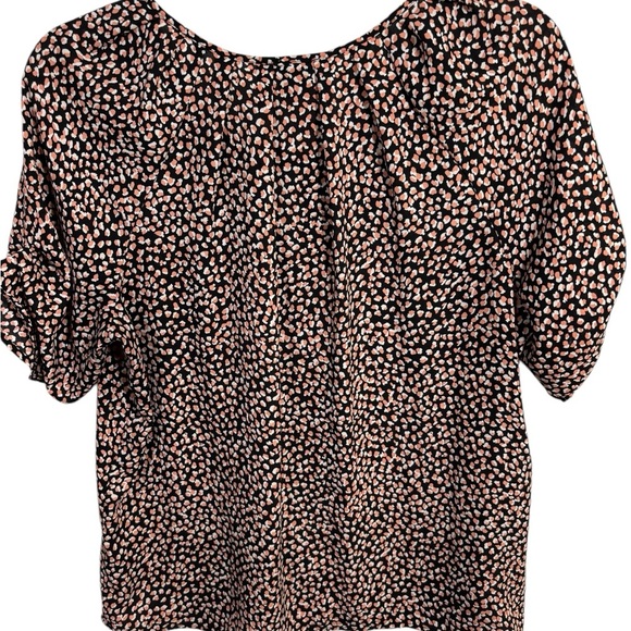Ann Taylor Women's Peach and Black Patterned Keyhole Tie Top size Medium - Picture 3 of 12